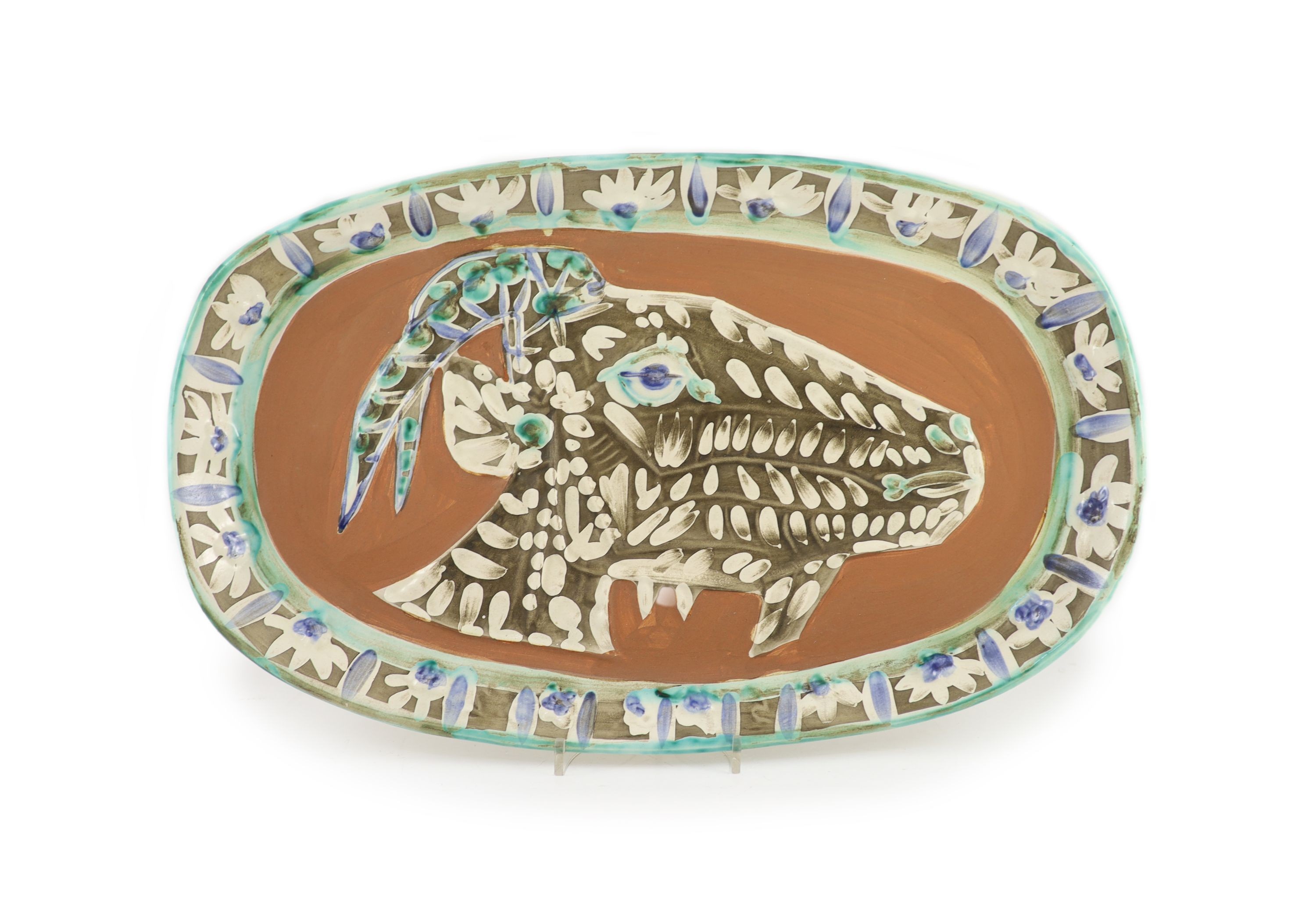 Pablo Picasso (1881-1973) for Madoura pottery, an oblong dish with Goat's Head in Profile (Tete de chevre de profil), c.1952, A.R. 146 51 cm x 31 cm. Provenance - Sotheby’s, 20th of March 1996 sale, Lot 105.